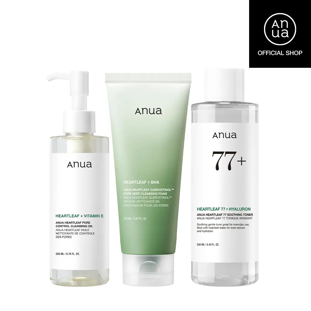 [Anua Official Shop] Anua Essential Trio (Oil Cleanser + Deep Cleansing Foam + Calming Toner) ｜ Gentle Korean Skincare