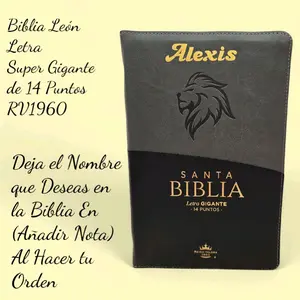 Biblia Personalizada Gris y negro   Letra Gigante 14 Puntos Reina-Valera 1960