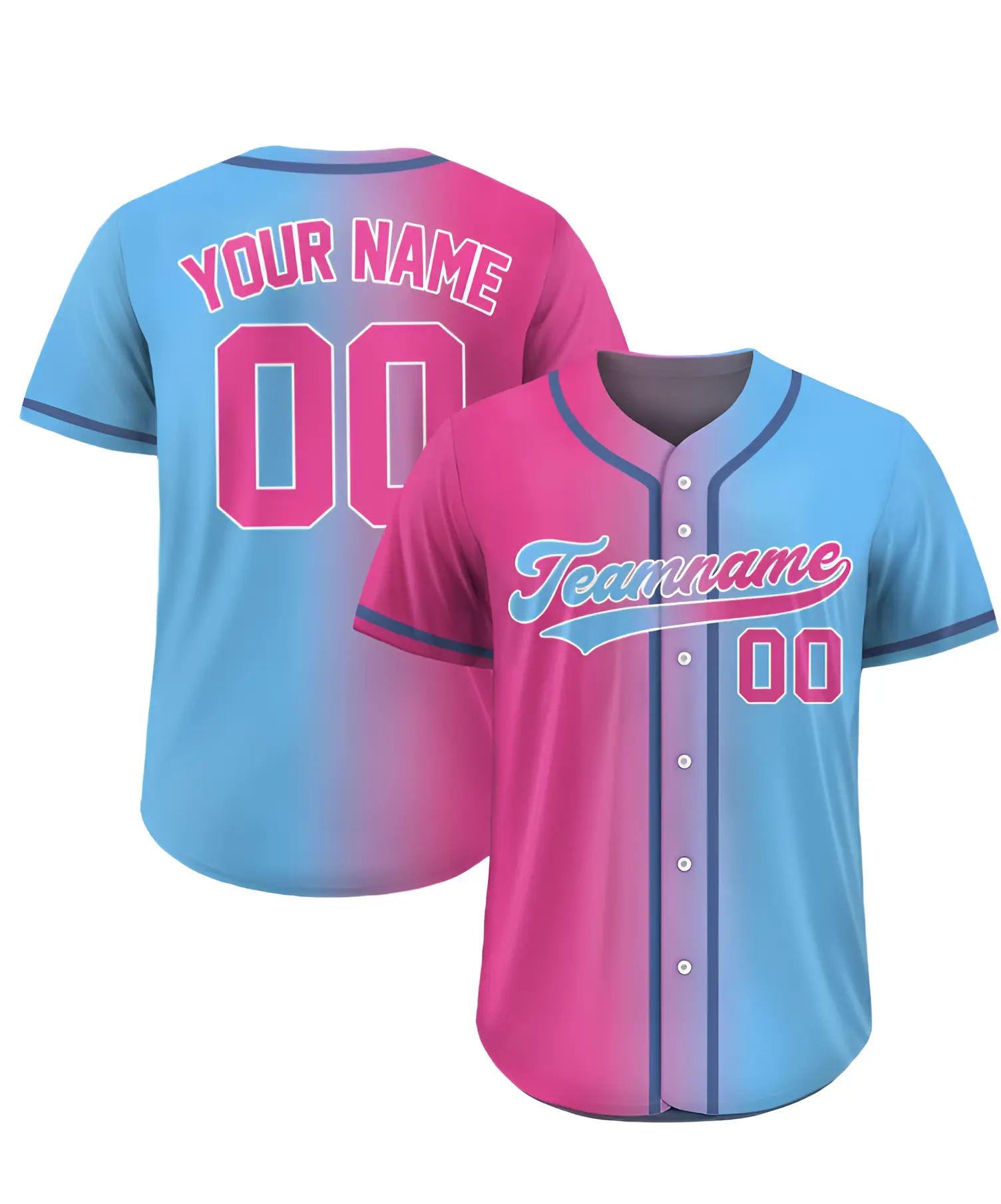[Customize] Baseball Jersey Gradient with Teamname Name Number, Custom Jersey Shirt for Men Women Youth Kid, Gift for Baseball Fans Pink Blue