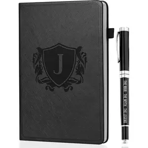 Personalized Notebook for Men, Hardcover Leather Journal for Writing, Travel, Business, Work & School, Note Taking, A5 Diary Notepad, 5.7"x8.3" Black, J