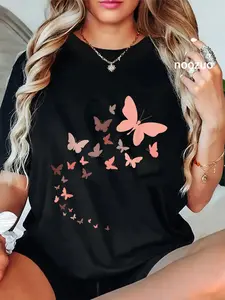 100%25 Cotton Unisex Flock Of Beautiful Vintage Butterflies T-Shirt Casual Top