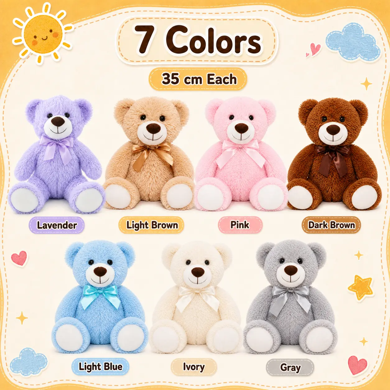 [7-color available] Tezituor 13.8 Inch (35 cm) Teddy Bear Plush Stuffed Animal | Soft Cute Gift for Kids, Girls & Boys, Baby Shower Party Favors, Birthday, Wedding, Christmas & Valentine’s Day