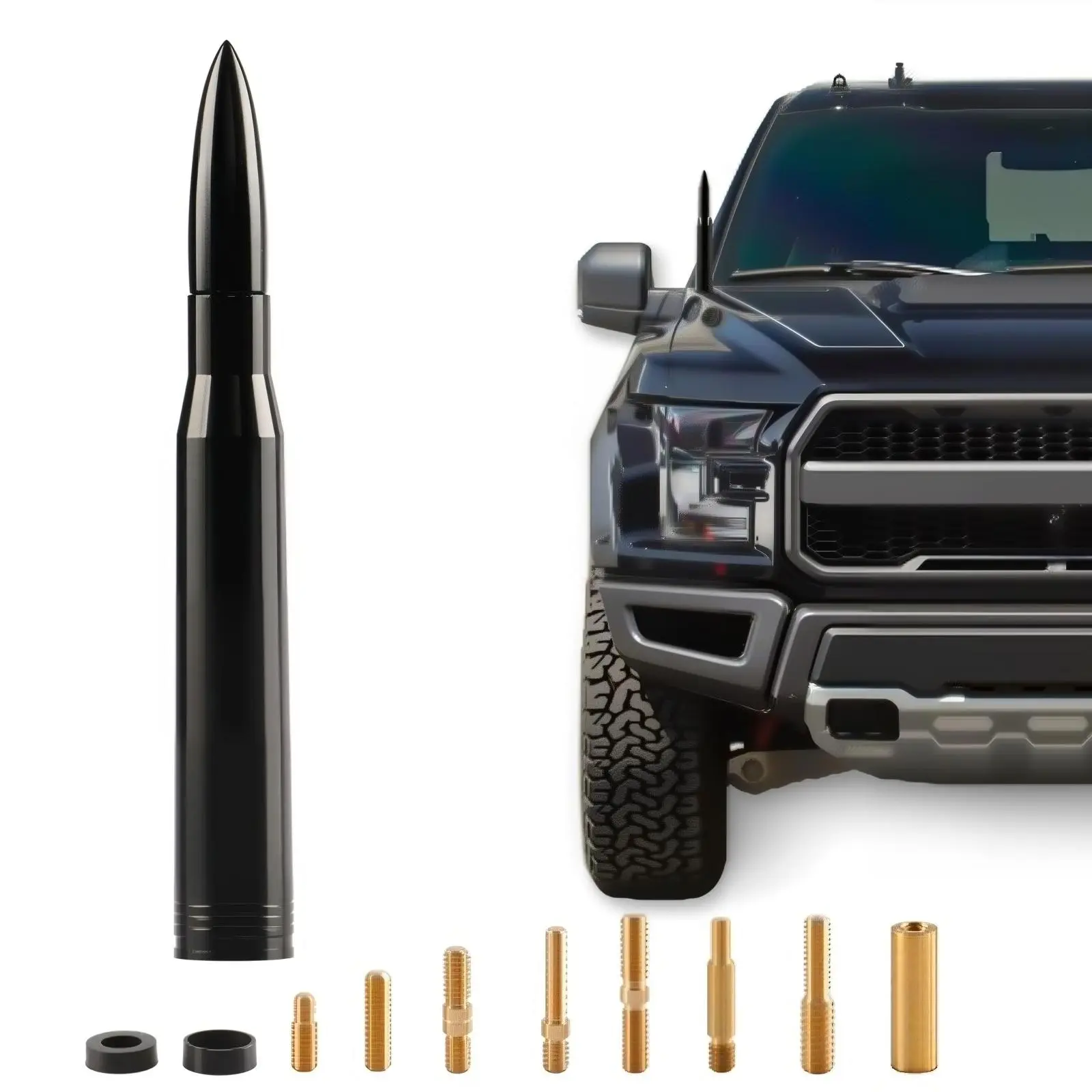 Universal Car Antenna Replacement - Rugged Billet & Aluminum Construction, Black, Compatible with Ford, Dodge, Chevrolet, GMC, Jeep, Toyota Vehicles, Car & Truck Accessories, Car Accessories, Car Stuff