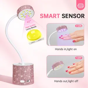 Cordless UV Nail Lamp,Mini UV Light for Gel Nails Polish 27W Rechargeable LED Nail Light Nail Dryer with Auto Sensor, Fast Curing Goosenecks UV Lamp for Home Nail DIY Manicure,Pink