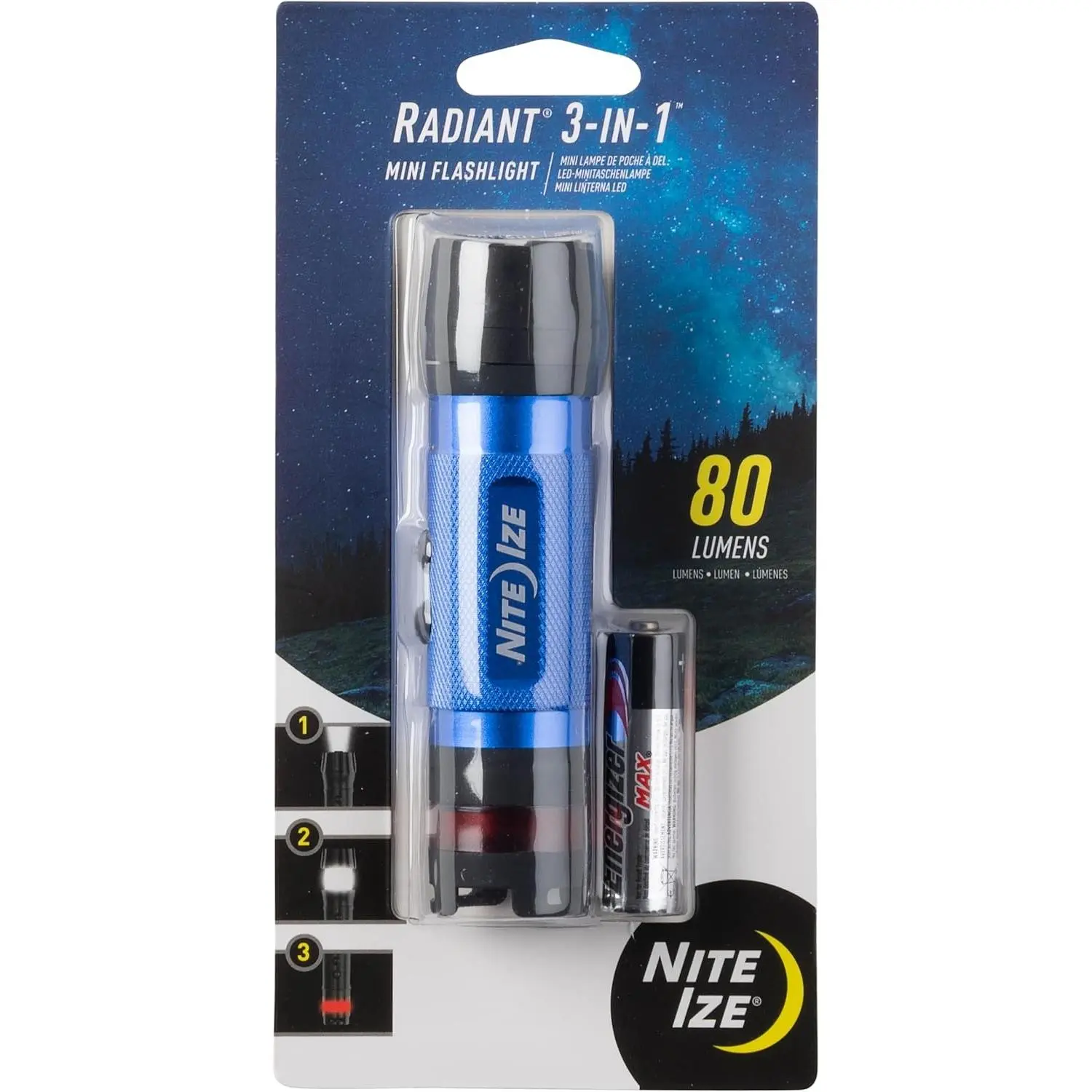 Radiant 3-in-1 LED Mini Flashlight - Versatile Flashlight with 80 Lumen Light - U as Safety Light, Flashlight, or Mini Lantern - Blue