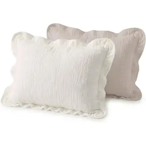 Ruffled Toddler Pillowcases 13"x18" 2 Pack, Soft Breathable Muslin Cotton Travel Pillow Covers with Envelope Closure for Baby Boys, Girls & Kids, Beige & Cream-Ruffled