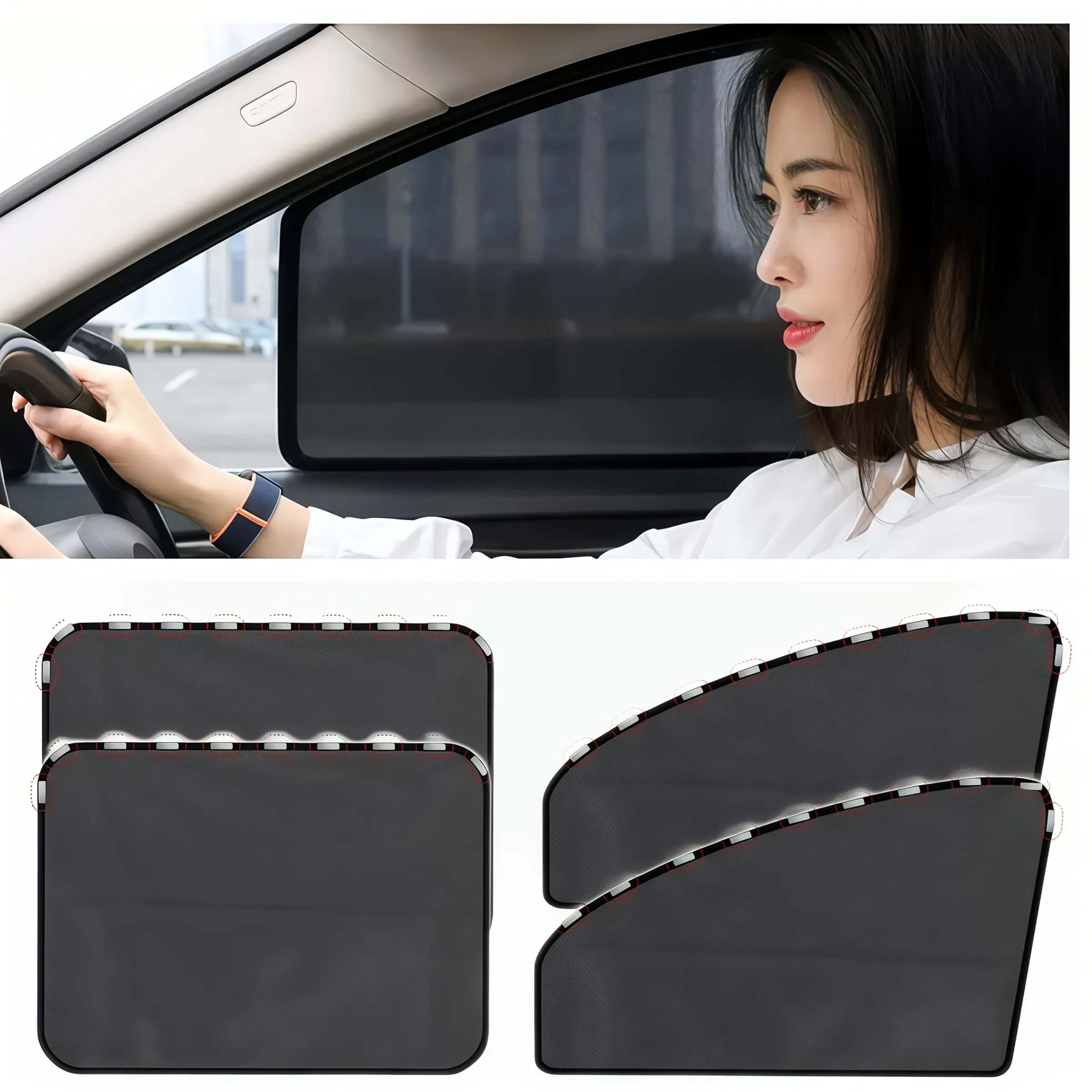 4 pieces, magnetic car window sunshade with protective and privacy screen - heavy-duty mesh front/rear cover, easy to install/remove, suitable for all vehicle models, trucks, SUVs - thermal insulation and anti glare Car Window Shades Magnetic Sunshades