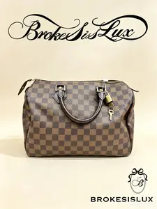 Pre-owned Louis Vuitton Speedy 30 in Damier Ebene Canvas, Brown Leather Trim, Gold tone Hardware, with Lock & Key