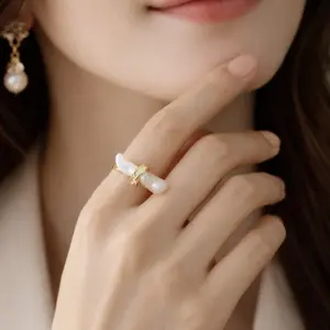 Natural Baroque Pearl Knot Ring, Gold Plated Minimalist Jewelry
