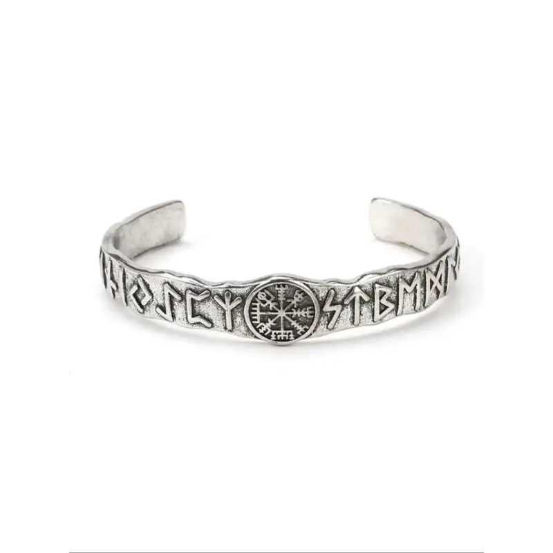Unisex Retro Vintage Odin Rune Open Cuff Bracelet - Zinc Alloy Norse Viking Style Costume Jewelry, Adult Fashion Accessory, Casual Occasion Gift