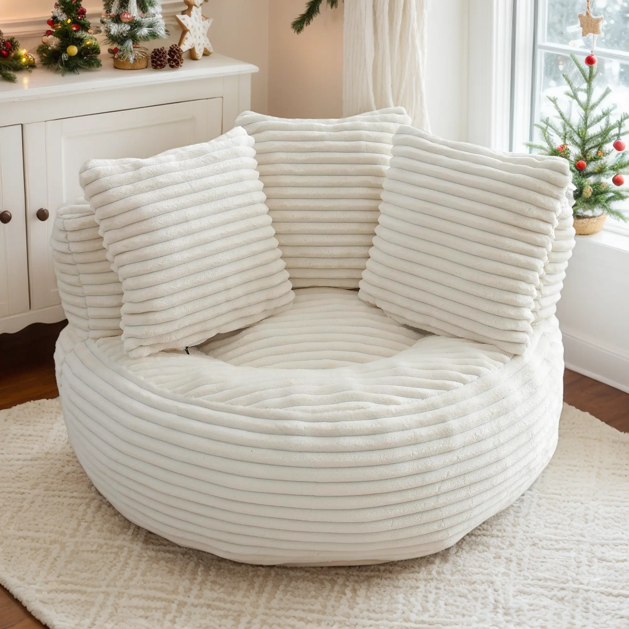 Eyisean 45in Corduroy Giant Foam Bean Bag Chair Furniture with Fixed Arms, 3 Pillows, Eco-Friendly Deep Seat Oversized Couch for Adults' Living Room, Game Room Gaming