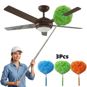 3-Pack Ceiling Fan Cleaner Duster - Reusable Microfiber Ceiling Fan Blade Cleaner, Long Handle, Dust-Locking, Reusable, Bendable Head Attachment with Soft Grip for Ceiling Fan & High Furniture Surfaces