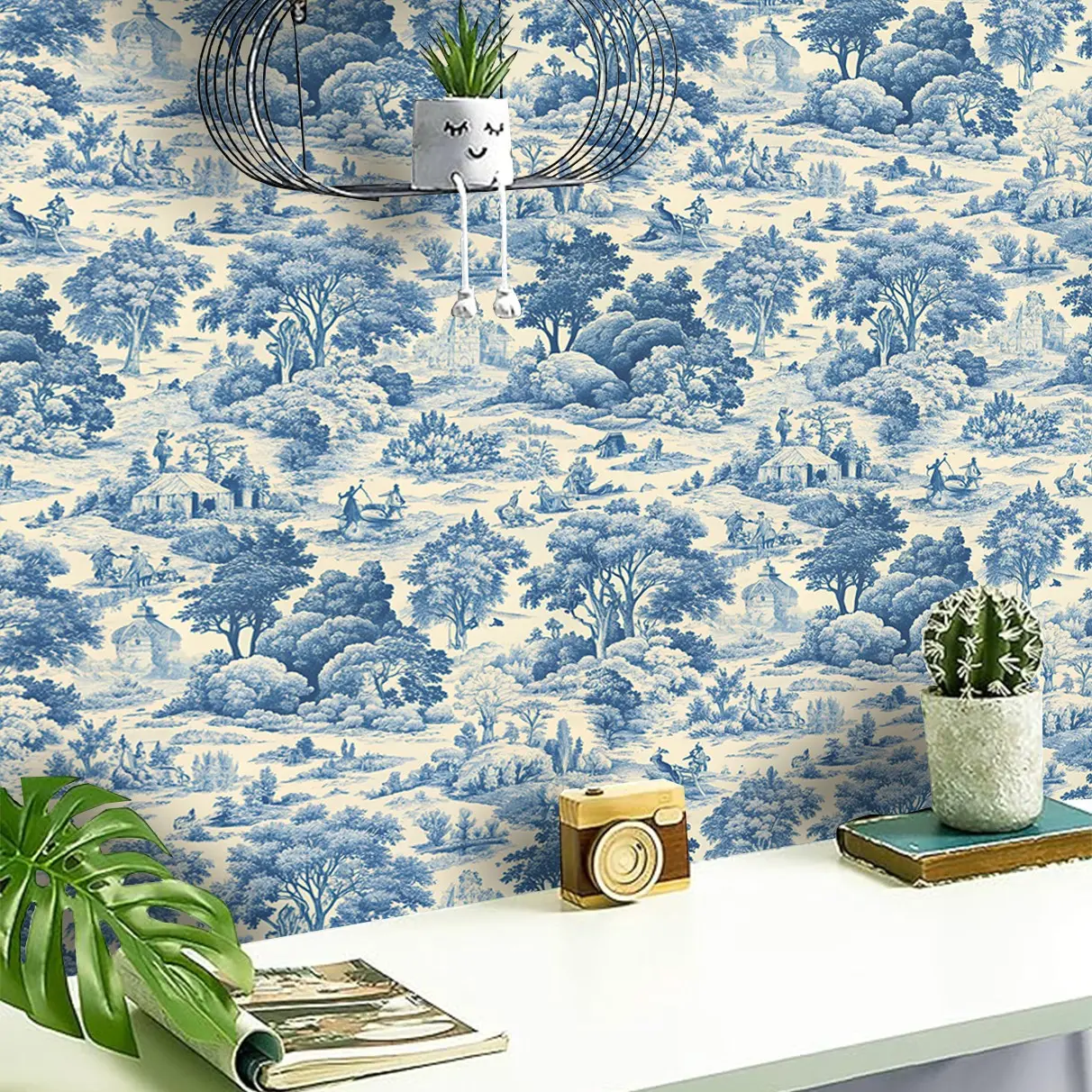 Self-Adhesive Farmhouse Wallpaper Roll, Tree and House Patterns, Vintage Style, Waterproof Vinyl Wall Paper, Easy Peel and Stick