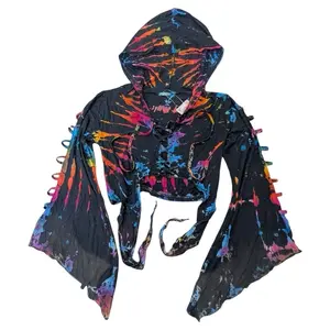 Boho Bell Sleeve Hoodie tie dye fairy sleeves stretchy