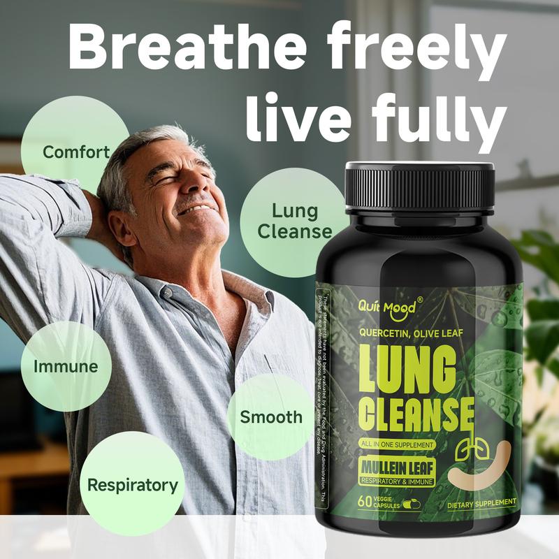 Mullein Capsules - Lung Cleanse Supplement for Smokers - Mullein Leaf Extract - VMC Complex Blend & Lung Support Blend & Herbals - Lung & Bronchial Detox & Respiratory - Immune Support - Natural Supplement - 60 Capsules(1 Month Supply)