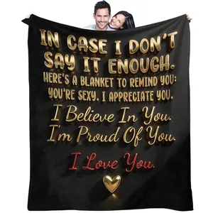 Romantic Confession Pattern Slogan Print Blanket, Daily Holiday Birthday Gift For Kids And Adults, Soft, Warm And Lightweight Plush Blanket, Suitable For Bed, Sofa, Car, Room Decoration