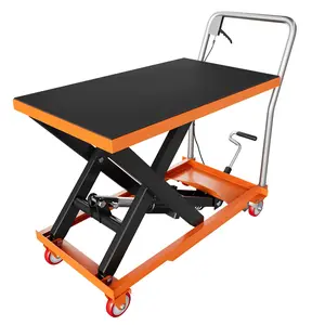 Single Scissor Lift Table, 500lbs Capacity 28.5" Lifting Height, Hydraulic Lift Table Cart with Locking Wheels and Non-Slip Pad, Hydraulic Scissor Cart for Material Handling and Transportation,Orange