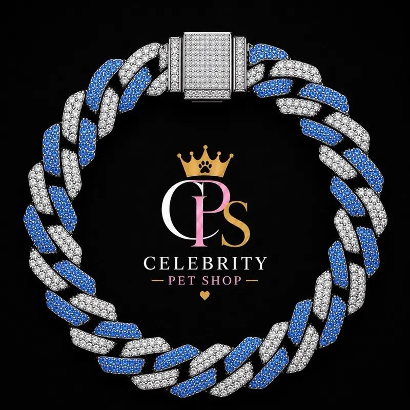 Two-Tone Cuban Link Dog Chain – Blue & White Gold/ Rose Gold & White Gold (8”-24”)
