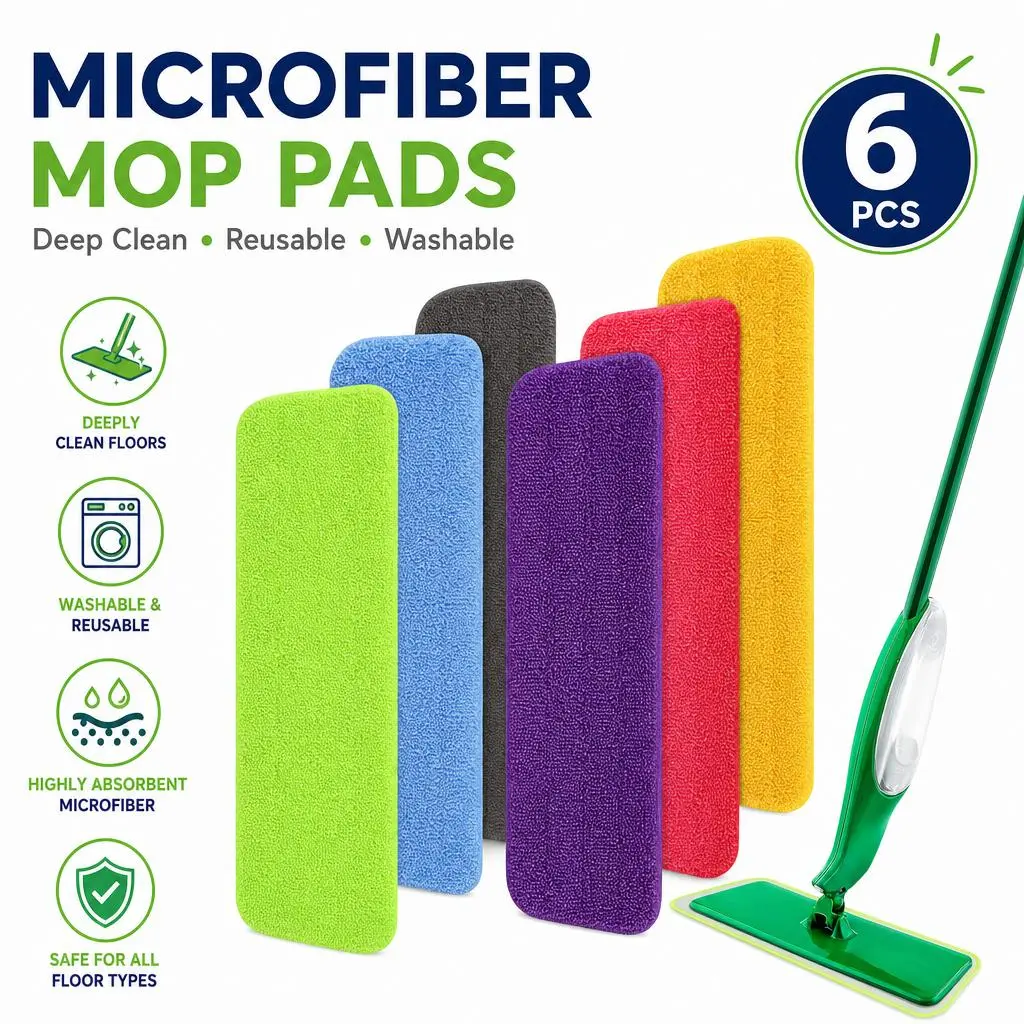 6-Pack Libman Freedom Spray Mop Refills, 16-Inch Reusable Washable Microfiber Kitchen Utensils Floor Pads, Absorbent Replacements for Hardwood, Tile
