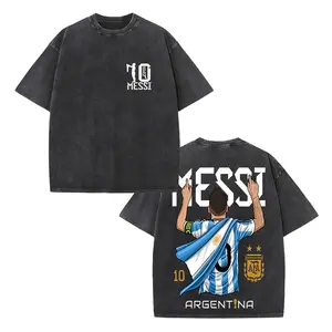 Men's Vintage Washed Black "Argentina Soccer Star" Graphic T-Shirt, Retro Football Crew Neck Unisex Tee with Multiple Color Options