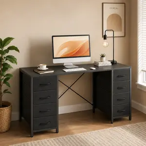 47 Inch Computer Desk with 8 Fabric Drawers, Home Office Writing & Gaming Desk with Storage, X-Shaped Reinforced Structure, Sturdy Desktop Supports up to 200 lbs, Premium Material Modern Design, Easy Assembly Workstation