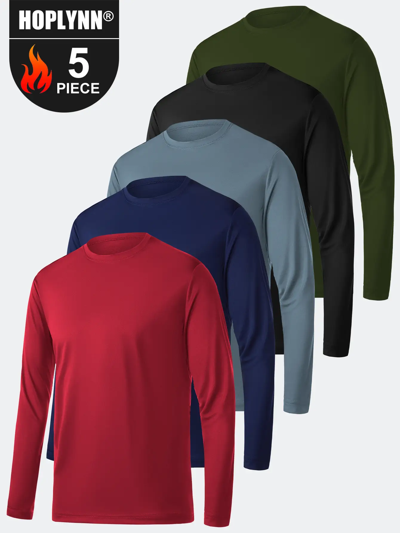 HOPLYNN 5 Pack Men's Athletic crew neck Long Sleeve Fishing Shirts for Men Sun Protection Shirts Lightweight Rash Guards workout tops gym outfits g