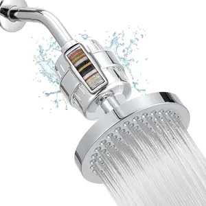 High Output Rain Shower Head & 20-Stage Hard Water Filter, 6-Inch 90-Nozzle Showerhead for Bathroom, Removes Chlorine & Harmful Substances, 1 Replaceable Filter Cartridge, Angle Adjustable, Easy Install