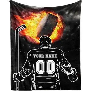【Customizable】Hockey Throw Blanket - Soft Flannel Sports Hockey Blankets for Girls Boys Kids Hockey Lovers - Warm Hockey Throw Blankets for All Season Lap, Chair, Sofa