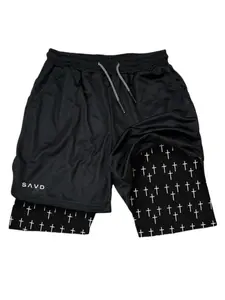 Cross Pattern Performance Shorts Summer Double Layer Beach Pants Fitness Training Pant Sports