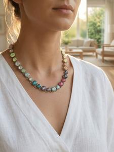 Color-Blocked Crystal Collar Necklace - Versatile Spring/Summer Accessory for Women - Rhodium-Plated Magnetic Clasp - Perfect for Everyday Wear and Special Occasions | Mother's Day Gift | Birthday Gift