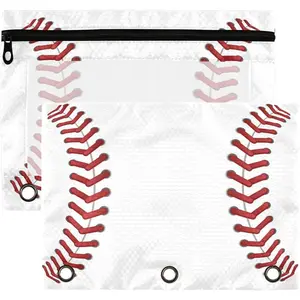 Sport Baseball Print Pencil Pouch Fits standard 3-ring binders, Zipper Binder Pencil Bag with Clear Window for Office 2 Pack