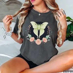 Luna Moth Shirt Celestial Moth T Shirt Star Floral Moon Shirt Fairycore Top Forestcore Cottage Core Clothes Lunar Moth Shirt Moon Moth Shirt T-shirt, Crewneck Sweatshirt, Hoodie, Gift for Men and Woman