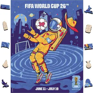 FIFA World Cup 2026 City Puzzle Houston City Poster - Wooden Puzzle for Adult, 200 Pieces Unique Shape Puzzle, 5MM Thick, Creative Collectible Gift for Fans, Officially Licensed Product, 9.3x11.8''