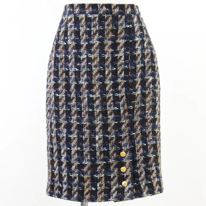 Pre-owned CHANEL Wool Small Leather Goods Tweed Houndstooth Skirt