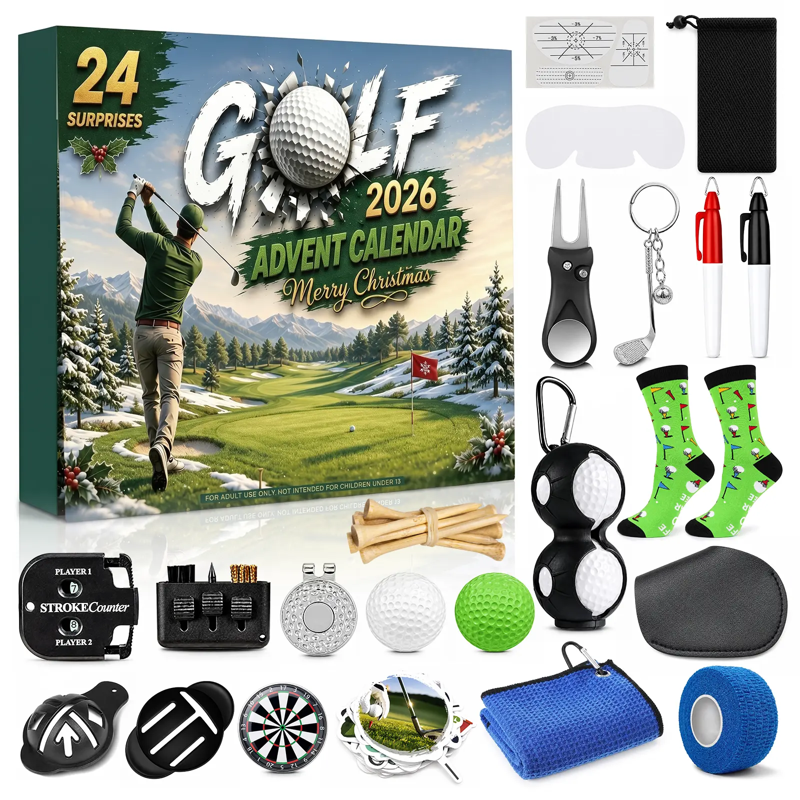 Golf Advent Calendar 2026 for Men, 24-Day Christmas Countdown with Golf Accessories, Gifts for Dad, Husband & Golfers