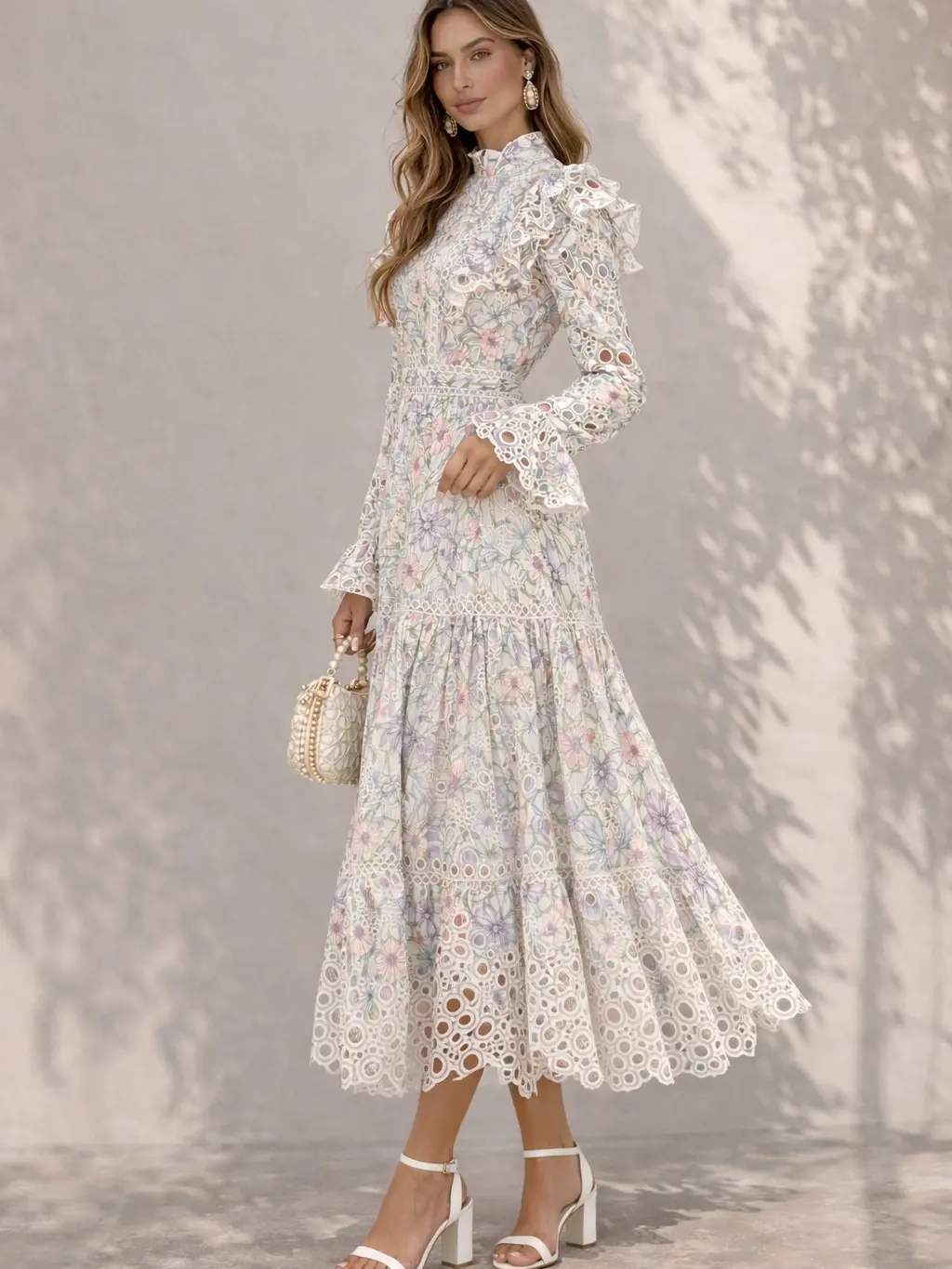 Pastel Floral Lace Maxi Dress for Women Elegant Long Sleeve Romantic Cottagecore Dress Vintage Floral Garden Pastel Floral Lace Maxi Dress for Women Elegant Long Sleeve Romantic Cottagecore Dress Vintage Floral Garden
