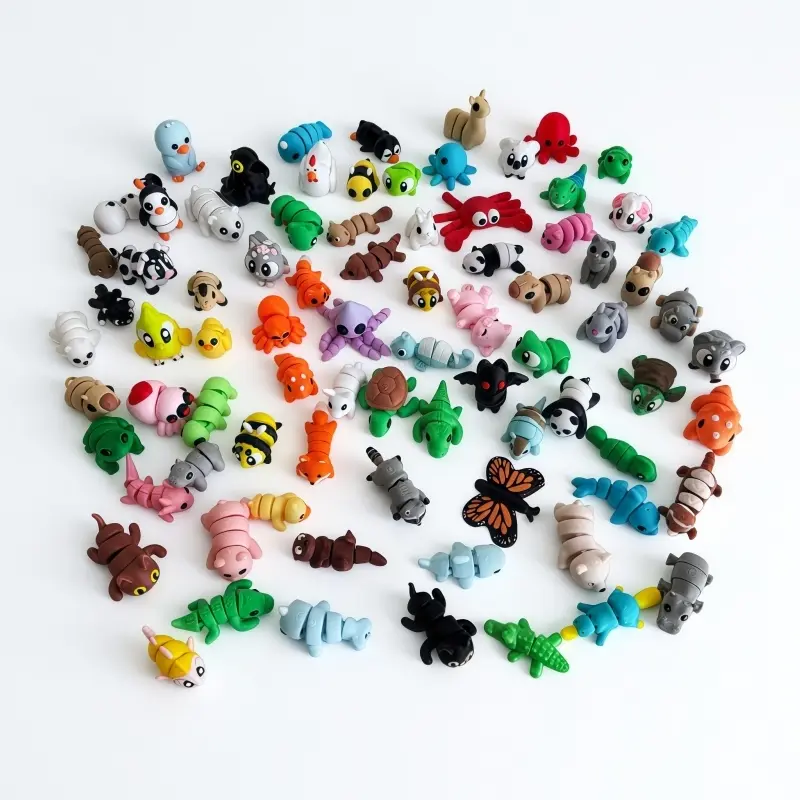 3D printed colorful lucky mini animal figurine collectibles, featuring a wide variety of designs, perfect for animal enthusiasts and professionals to collect as decorative pieces, pocket gifts, or Halloween home decor.