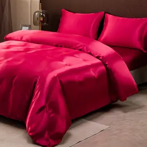 Solid Color Satin Bedding Set, 2/3 Counts/set Including 1 Duvet Cover & 1/2 Pillowcase without Filler, Soft Comfortable Bedding Set for Home Bedroom