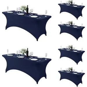 6 Pack Spandex Table Cover for 6FT Table Universal Fitted Stretch Tablecloth for Party, Banquet, Wedding and Events-Navy