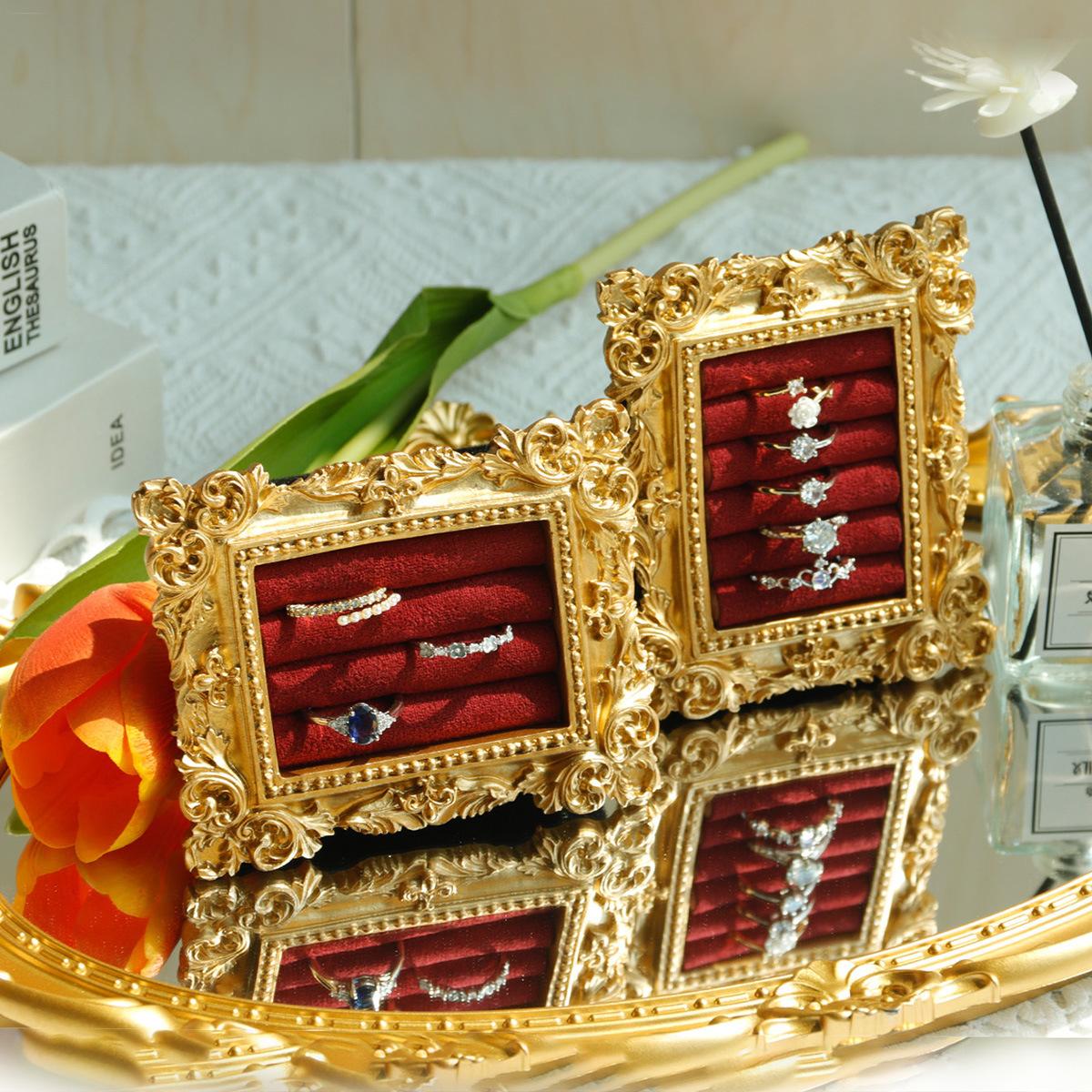 Vintage Jewelry Display Stand,Velvet Rings & Earring Photo Frame Holder,Horizontal Vertical Standing Props For Jewelry