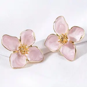 Pink and gold flower earrings