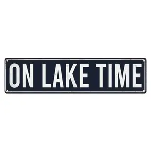 1pc Lake Vintage Metal Aluminum Sign - On The Lake Time - Wall Art Decor For Home Cabin Lake House - 4 X 16 Inches - Aesthetic Room Decor - For Home & Cabin Lovers - Perfect Gift for Housewarming & Birthday placa demetal