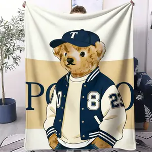Bear printed pattern blanket, Cozy Throw Blanket, suitable for all seasons, suitable for beds, sofas, cars, room decorations, and gifts, suitable for children or adults