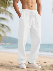 Men's Linen Loose-Fitting Casual Comfy Pants with Pockets and Drawstring, Comfortable and Breathable for All Seasons, Stylish Outdoor Resort Wear
