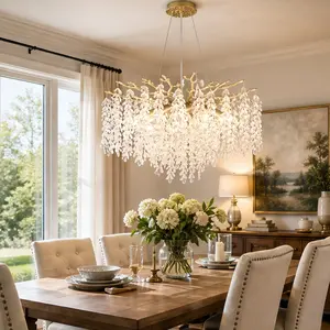 ARCH 8-Light Gold Crystal Chandelier Modern Farmhouse Ceiling Hanging Light Fixture for Dining Room Kitchen Island Foyer, Metal Frame with Seeded Glass Shades, E12 Base, Bulbs Not Included, American Traditional Style, Gold Color Options