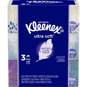 Kleenex Ultra Soft Facial Tissues, 3 Flat Boxes, 110 Count (Pack of 3) (330 Total Tissues)
