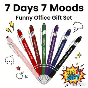 Daily funny quotes ballpoint pen set, 7 pieces/set, smooth writing pens, office stationery and supplies for daily funny satirical quotes，2-in-1 Retractable Ballpoint & Touch Pen