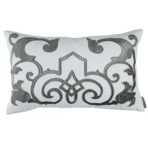 Mozart White Lienen Silver Velvet Small Rectangle Pillow