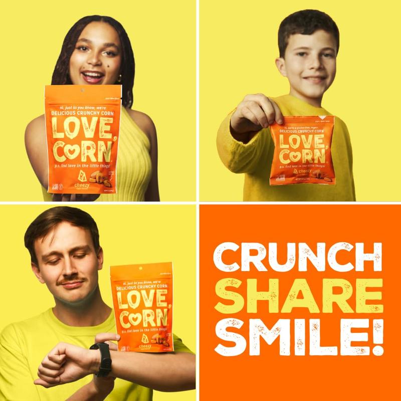 LOVE CORN Cheddar 0.7oz x 20 bags - Delicious Crunchy Corn - Healthy Family Snacks - Gluten Free, Kosher, NON-GMO - Alternative for Chips, Nuts, Crackers & Pretzels - Perfect for Charcuterie Boards Traditional Crispy