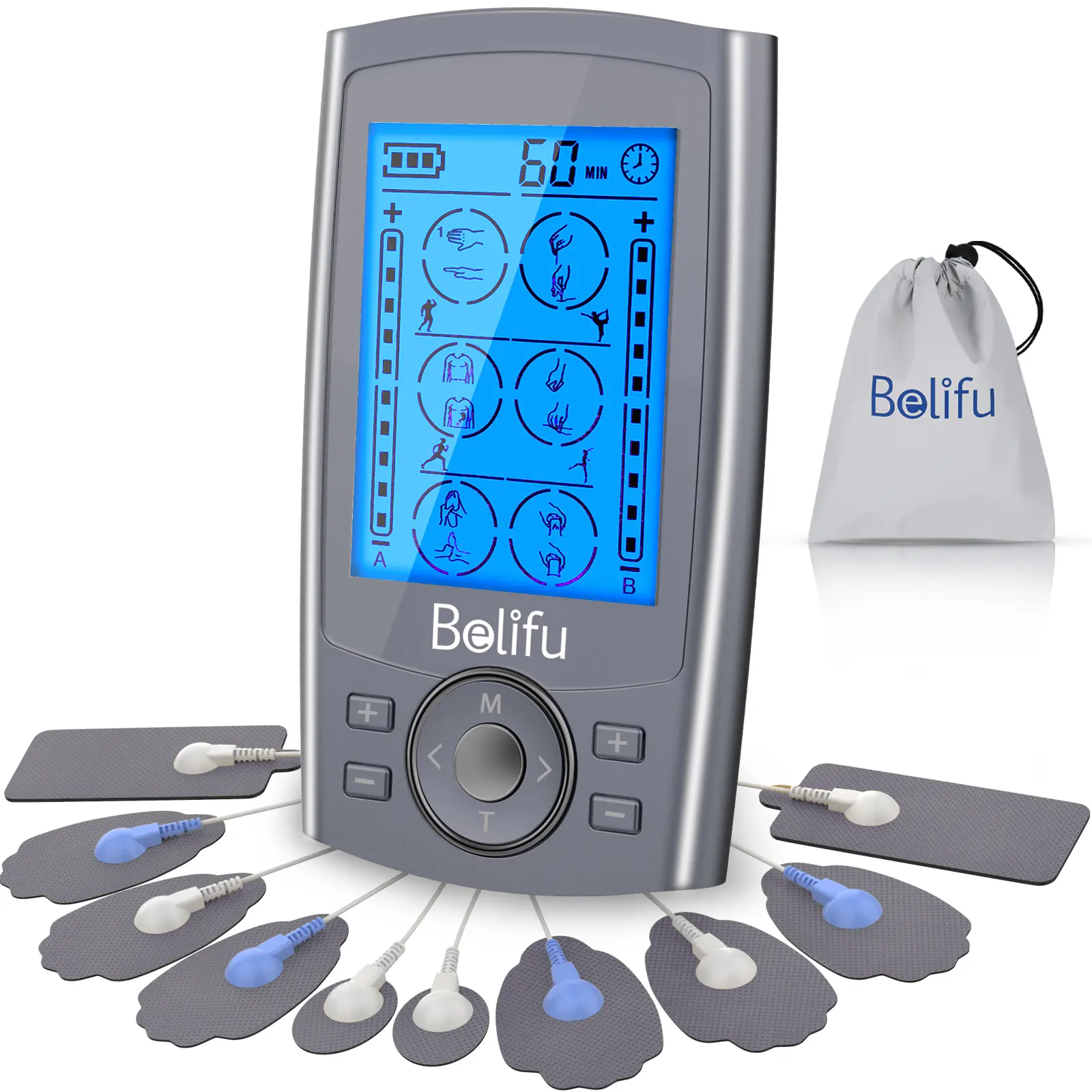 Belifu TENS Neck and Shoulder Massager - 24 Modes, 10 Pads, Rechargeable Battery Powered, Portable Pain Relief Neck Shoulder Relaxer, Multifunction Valentine's Day Gift